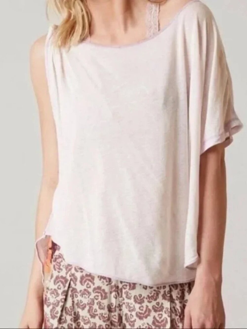 NWT Free People lavender Pluto one shoulder drapey tee top